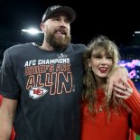 Article thumbnail: Taylor Swift with Travis Kelce at the AFC Championship Game in Baltimore last month (Photo: Patrick Smith/Getty)