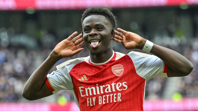 Article thumbnail: LONDON, ENGLAND - APRIL 28: Bukayo Saka of Arsenal celebrates after scoring during the Premier League match between Tottenham Hotspur and Arsenal FC at Tottenham Hotspur Stadium on April 28, 2024 in London, England.(Photo by Vince Mignott/MB Media/Getty Images)