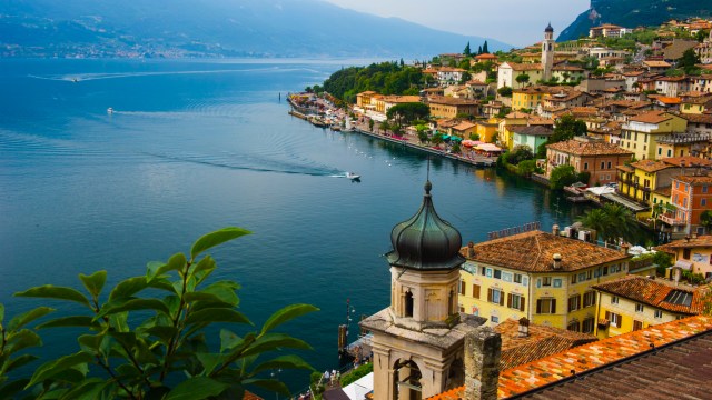 Article thumbnail: High angle view over Limone del Garda village and San Benedetto church. Lake Garda, Brescia district, Lombardy, Italy.