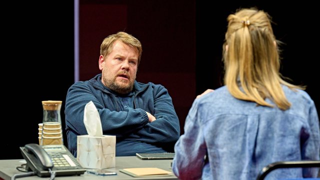 Article thumbnail: James Corden and Anna Maxwell Martin in 'The Constituent' at The Old Vic (Photo: Manuel Harlan)