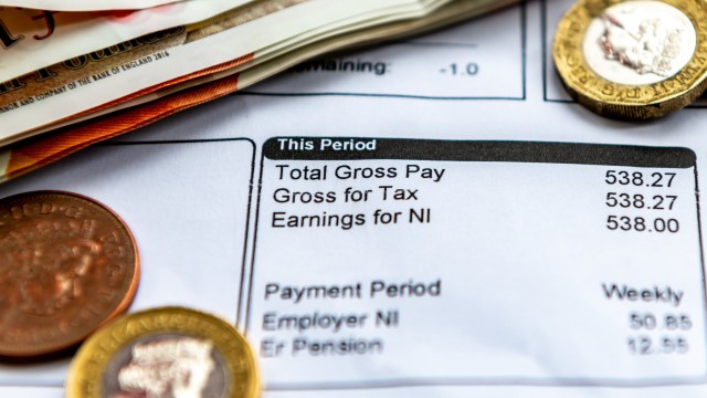 Article thumbnail: A payslip showing pay as you earn tax deductions, national insurance and pension contributions with some bank notes and coins.