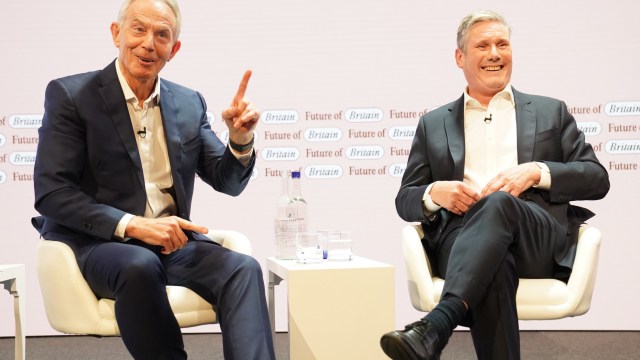 File photo dated 18/07/23 of Tony Blair (left) speaks with Labour leader Sir Keir Starmer during the Tony Blair Institute for Global Change's Future of Britain Conference in central London. Issue date: Friday July 5, 2024. PA Photo. After six weeks under the campaign spotlight - and four years after taking the helm of the party - to many voters, their new Prime Minister remains something of an unknown quantity. See PA story POLITICS ElectionStarmer. Photo credit should read: Stefan Rousseau/PA Wire