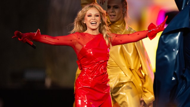 Article thumbnail: LONDON, ENGLAND - JULY 13: (EDITORIAL USE ONLY) Kylie Minogue performs at BST Hyde Park at Hyde Park on July 13, 2024 in London, England. (Photo by Samir Hussein/WireImage)